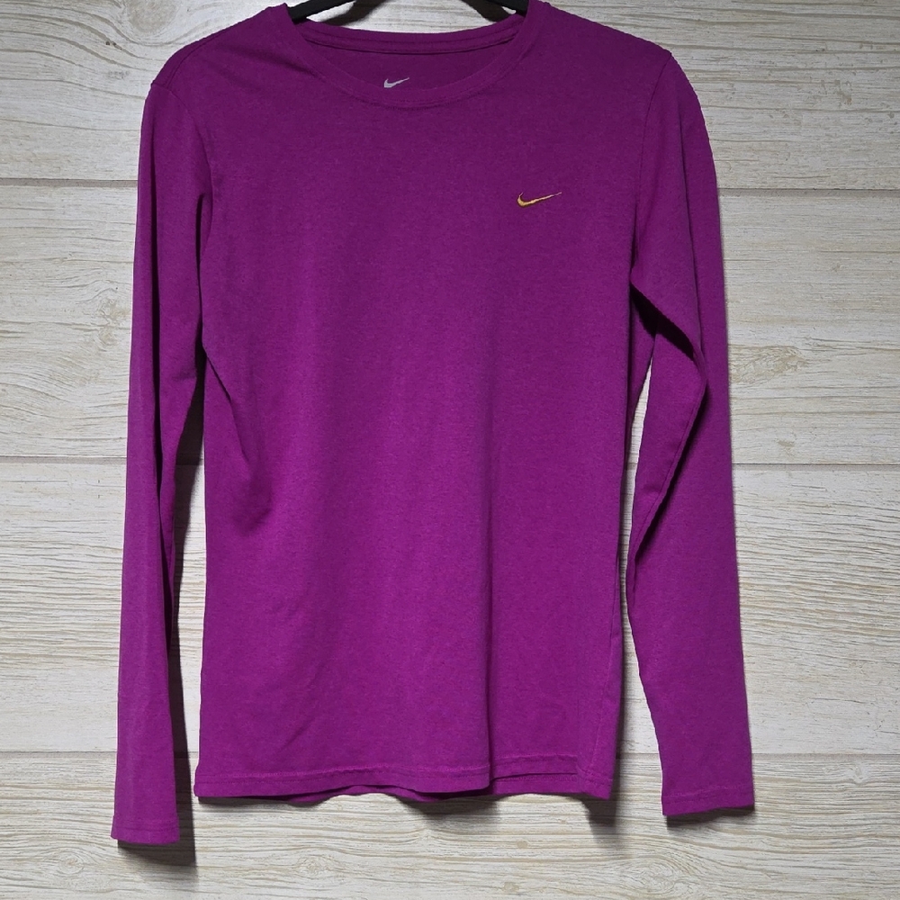 Nike Magenta Long Sleeve Shirt with Gold Logo